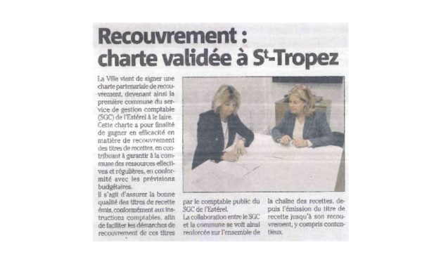 La ville de Saint-Tropez est la première commune du service de gestion comptable (SGC) de l’Estérel à signer la charte partenariale de recouvrement