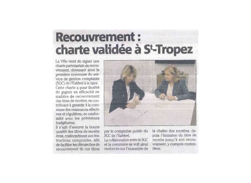 La ville de Saint-Tropez est la première commune du service de gestion comptable (SGC) de l’Estérel à signer la charte partenariale de recouvrement